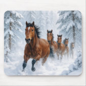 Horses Running Through a Snowy Forest マウスパッド (正面)