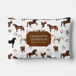 Horses Watercolor Horseshoe Horse Saddles アクセサリーポーチ