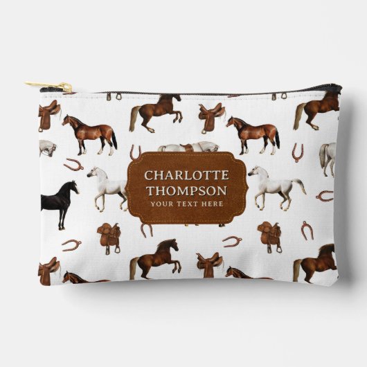 Horses Watercolor Horseshoe Horse Saddles アクセサリーポーチ (正面)
