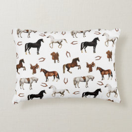 Horses Watercolor Horseshoe Horse Saddles アクセントクッション
