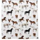 Horses Watercolor Horseshoe Horse Saddles シャワーカーテン (正面)
