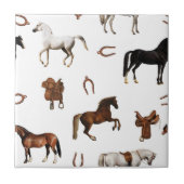 Horses Watercolor Horseshoe Horse Saddles タイル (正面)