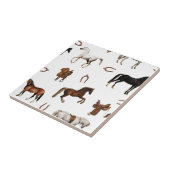 Horses Watercolor Horseshoe Horse Saddles タイル (側面)