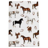 Horses Watercolor Horseshoe Horse Saddles ミディアムペーパーバッグ (正面)