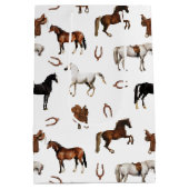 Horses Watercolor Horseshoe Horse Saddles ミディアムペーパーバッグ (裏面)