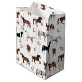 Horses Watercolor Horseshoe Horse Saddles ミディアムペーパーバッグ (裏面アングル)