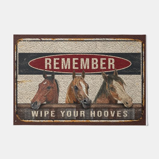 Horses Welcome Doormat | Remember Wipe Your Hooves ドアマット (正面)
