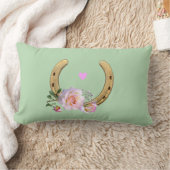 Horseshoe and flowers on light green ランバークッション (ブランケット)