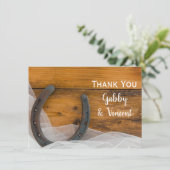 Horseshoe and Veil Western結婚's Thank You Note サンキューカード (スタンド正面)