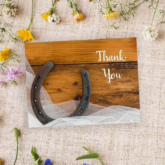 Horseshoe and Veil Western Barn's 結婚 Thank You ポストカード