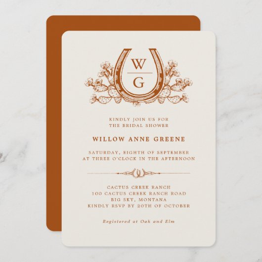 Horseshoe Cactus Western Boho Bridal Shower  招待状 (正面/裏面)