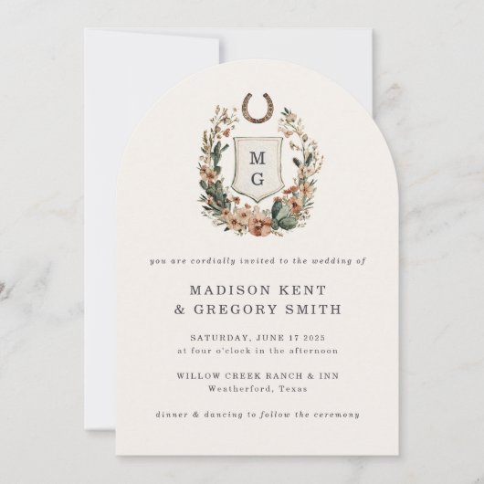 Horseshoe Cactus Western Country Crest Wedding  招待状 (正面)