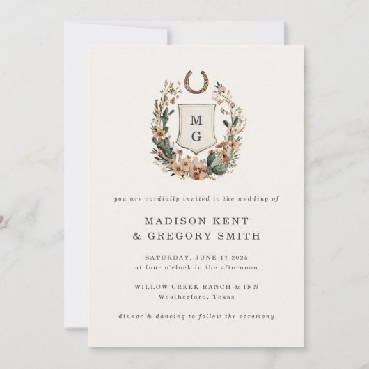 Horseshoe Cactus Western Country Crest Wedding  招待状 (正面)