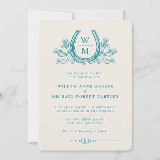 Horseshoe Cactus Western Country Photo 結婚's 招待状 (正面)