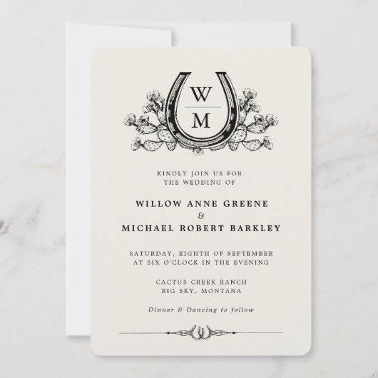 Horseshoe Cactus Western Country Photo 結婚's 招待状 (正面)