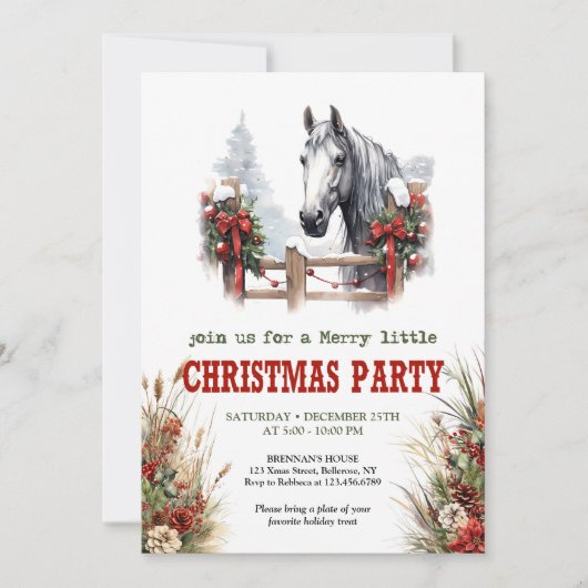 Horseshoe charm Christmas party editable invites 招待状 (正面)