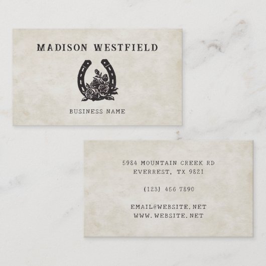 Horseshoe Rose Equestrian Farm Ranch Horse 名刺 (正面/裏面)