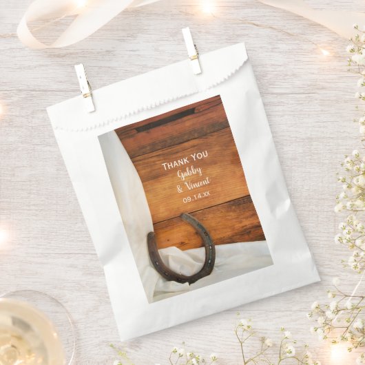 Horseshoe Satin Country Western 結婚's Thank You フェイバーバッグ (クリップ留めされた状態)