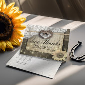 Horseshoe Sunflower Country Wood 結婚's Thank You ポストカード