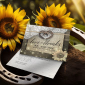 Horseshoe Sunflower Country Wood 結婚's Thank You ポストカード