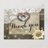 Horseshoe Sunflower Country Wood 結婚's Thank You ポストカード (正面)