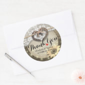 Horseshoe Sunflower Wood Country Wedding Thank You ラウンドシール (封筒)