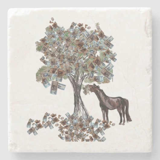 horsy食べ物の$ treeこのバージョンは多くの葉 ストーンコースター (正面)