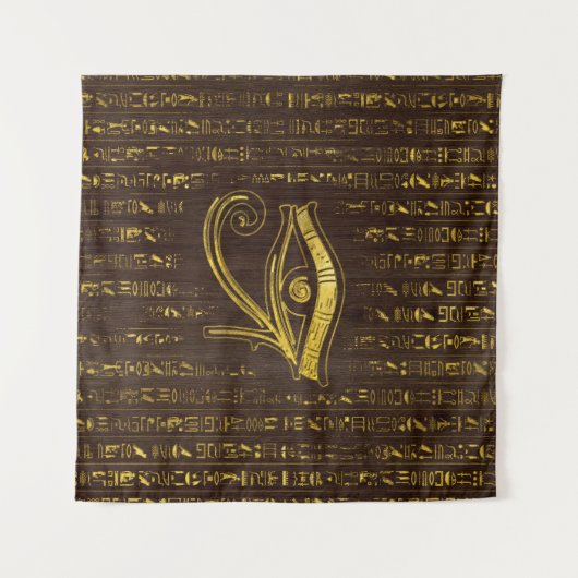 Horusおよび象形文字の金エジプトの目 タペストリー (正面(横))