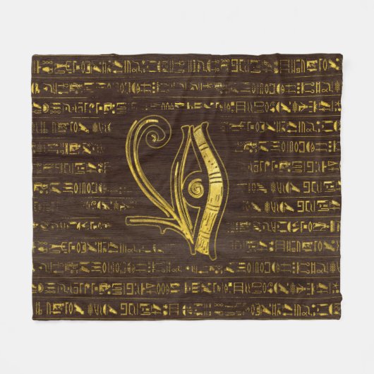 Horusおよび象形文字の金エジプトの目 フリースブランケット (正面(横))