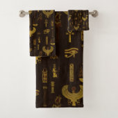 Horusの《鳥》ハヤブサおよびエジプトのヒエログリフパターン バスタオルセット (インサイチュ)