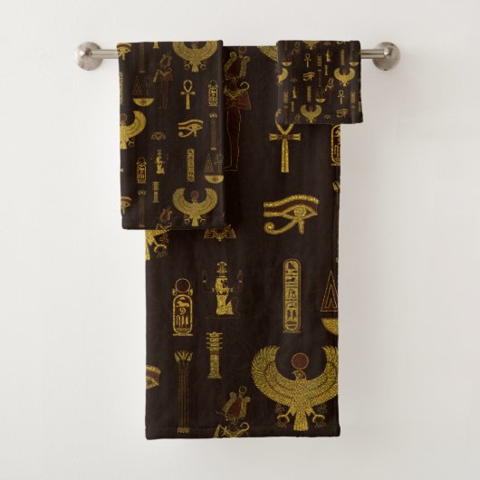 Horusの《鳥》ハヤブサおよびエジプトのヒエログリフパターン バスタオルセット (インサイチュ)