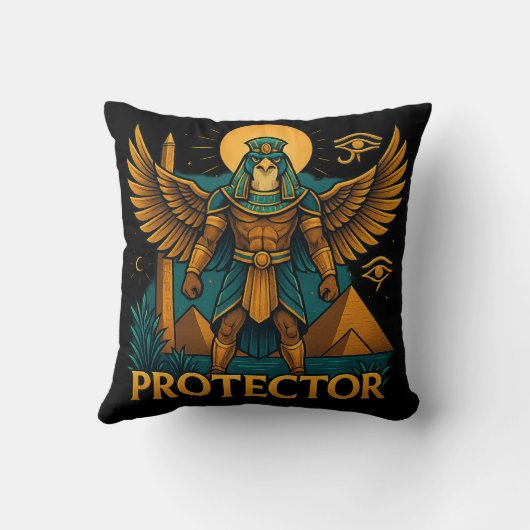 Horus the Protector – Bold Ancient Egyptian Falcon クッション (裏面)