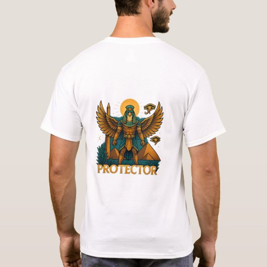 Horus the Protector – Bold Ancient Egyptian Falcon Tシャツ (裏面)