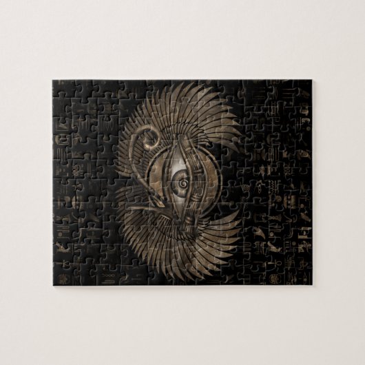 Horus - Wadjetのヴィンテージの金ゴールドのエジプトの目 ジグソーパズル (横)