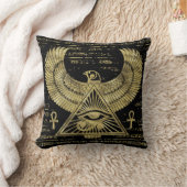 Horus - Wadjetの金ゴールドおよび黒のエジプトの目 クッション (ブランケット)