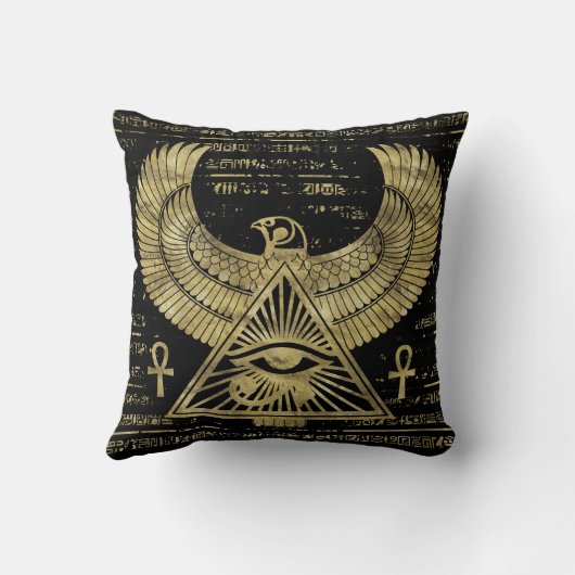 Horus - Wadjetの金ゴールドおよび黒のエジプトの目 クッション (裏面)