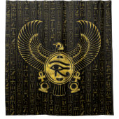 Horus - Wadjetの金ゴールドおよび黒のエジプトの目 シャワーカーテン (正面)