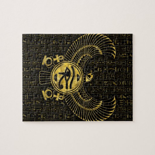 Horus - Wadjetの金ゴールドおよび黒のエジプトの目 ジグソーパズル (横)