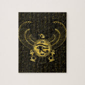 Horus - Wadjetの金ゴールドおよび黒のエジプトの目 ジグソーパズル (縦)