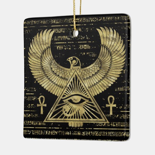 Horus - Wadjetの金ゴールドおよび黒のエジプトの目 セラミックオーナメント (左)