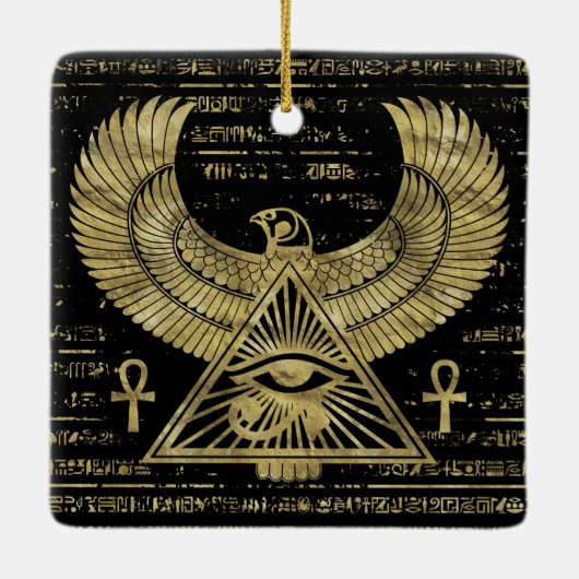 Horus - Wadjetの金ゴールドおよび黒のエジプトの目 セラミックオーナメント (裏面)