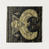 Horus - Wadjetの金ゴールドおよび黒のエジプトの目 タペストリー (正面(横))