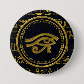 Horus - Wadjetの金ゴールドのエジプトの目 缶バッジ (正面)