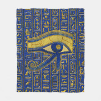 Horus - Wadjetラピスラズリの金ゴールドのエジプトの目 フリースブランケット