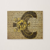 Horus - Wadjet金ゴールドおよび木のエジプトの目 ジグソーパズル (横)