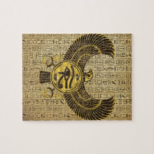 Horus - Wadjet金ゴールドおよび木のエジプトの目 ジグソーパズル (横)