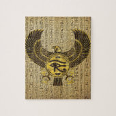 Horus - Wadjet金ゴールドおよび木のエジプトの目 ジグソーパズル (縦)