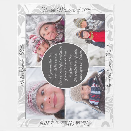 HORZおばあちゃんの写真名とメッセージ愛の記憶 フリースブランケット (正面)