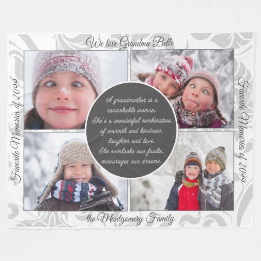 HORZおばあちゃんの写真名とメッセージ愛の記憶 フリースブランケット (正面(横))