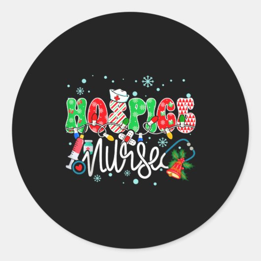 Hosce Nurse Funny Xmas Light Stethoscope Christmas ラウンドシール (正面)
